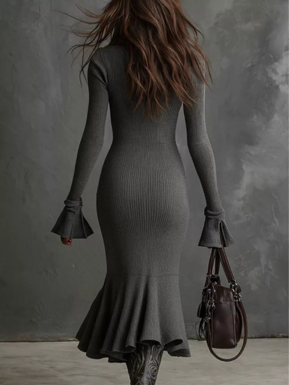 100% polyester Care instructions: Machine wash cold sweater dress in Black with fitted silhouette