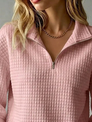 Pastel Yellow sweatshirt featuring zipper and waffle knit