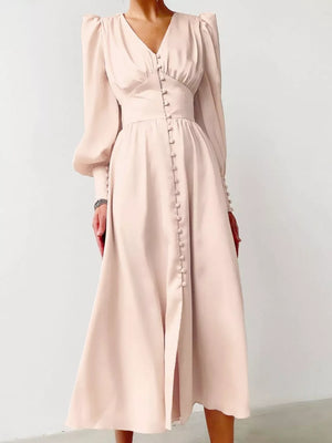 midi dress in Eggshell with buttoned and midi