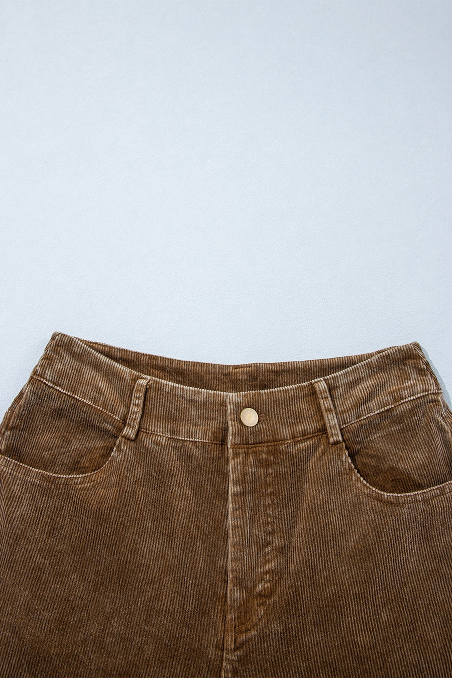 Straight Leg Corduroy Zip-Up Pants in camel with pocketed