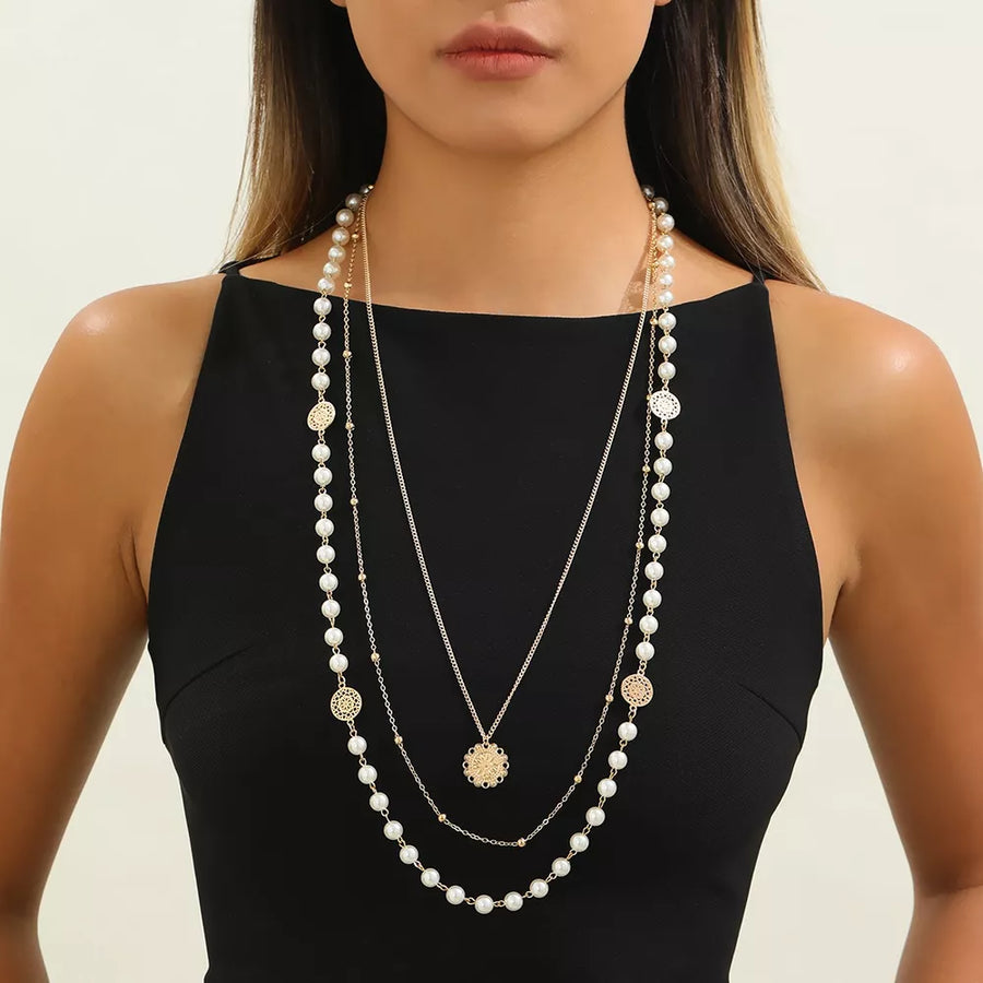 Gold with Multi-layered Pearl And 18k Gold-plated Necklace in Gold