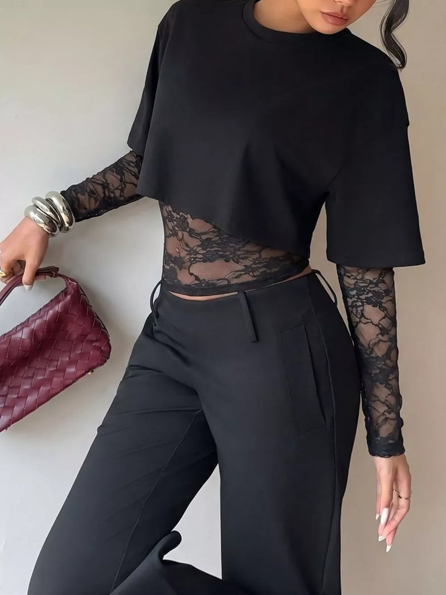 White Lace Patchwork Short Sleeve T-shirt