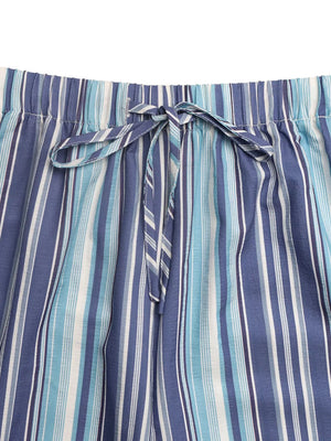 Lively striped drawstring wide-leg pants in blue with a tie waist detail.