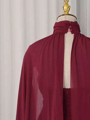 Ruched Halter Neck Cape Maxi Dress option 8