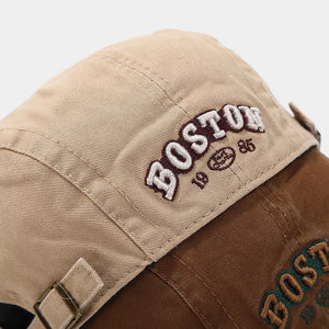Vintage Boston Embroidered Cotton Baseball Cap in khaki with embroidered