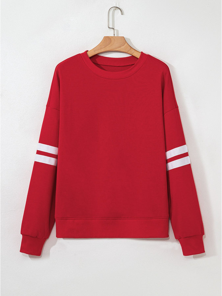 sweatshirt featuring striped in red with 80% polyester, 95% viscose Care instructions: Machine wash cold texture