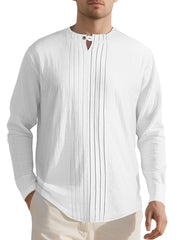 Men's Casual Pleated Long Sleeve Shirt Plus Size in White