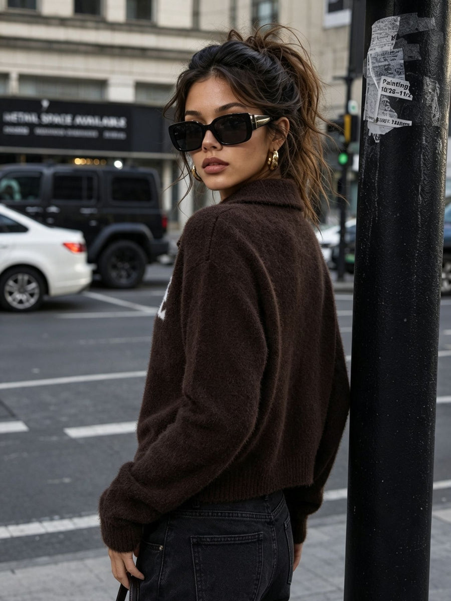 100% polyester Care instructions: Machine wash cold cardigan in Brown with regular silhouette
