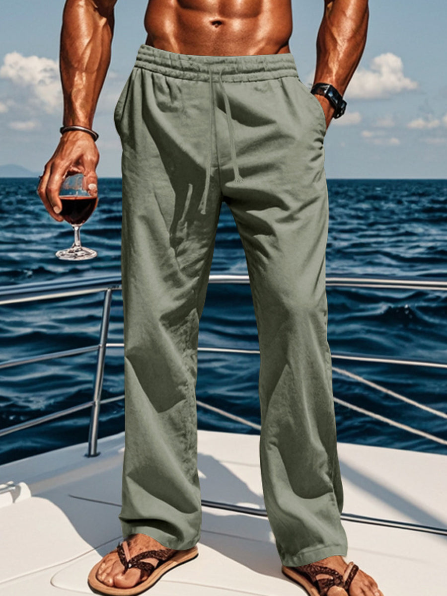pants in sage green featuring drawstring and loose fit