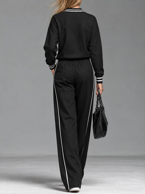 sweatshirt and pants set featuring striped in Black with Polyester 90&amp texture