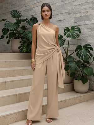Khaki Color two-piece set with full-length and zipper