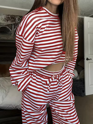 white relaxed pajama set with crew neck