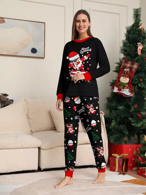 red pajama set featuring long sleeve and novelty print