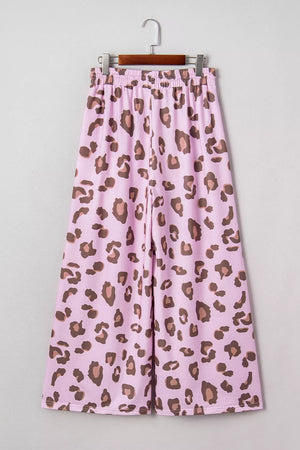 Dusty Pink with Drawstring Leopard Print Patch Pocket Pants in Dusty Pink