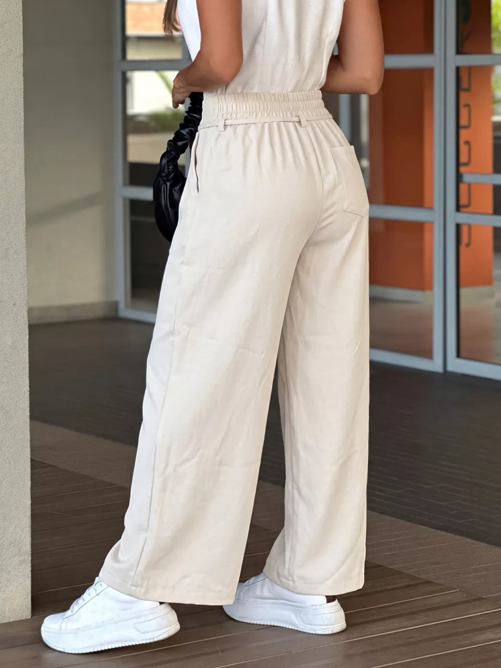 modern wide-leg pants in light beige with not applicable