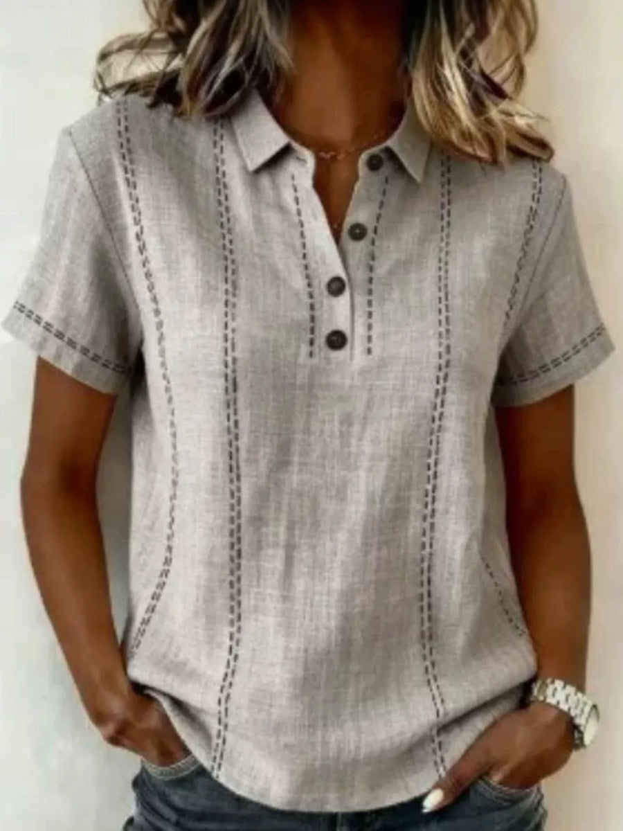 Caramel with Button Detail Short Sleeve Blouse Plus Size