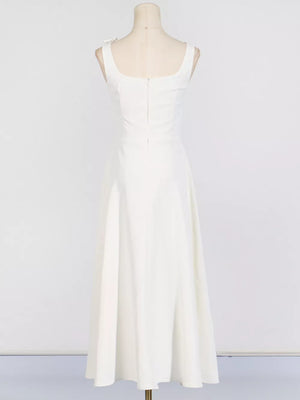 White sleeveless square neck maxi dress with tie shoulder detail