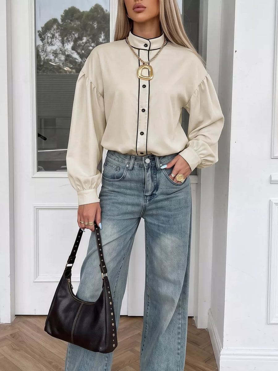 Contrast Trim Long Sleeve Shirt option 7