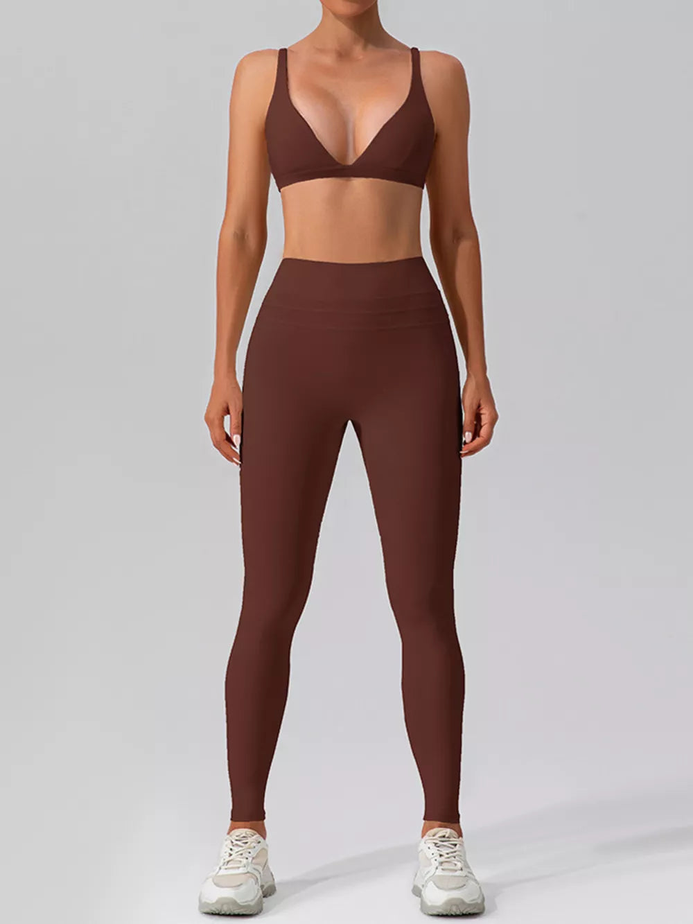 V-neck Tank And High-waisted Seamless Pants Set in Mocha