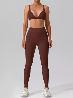 V-neck Tank And High-waisted Seamless Pants Set in Mocha
