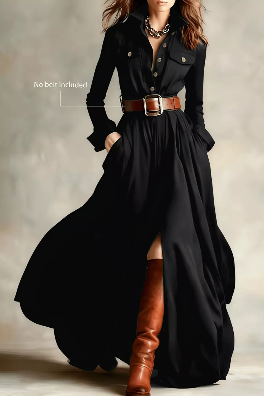 shirt dress in black featuring side slit and A-line fit