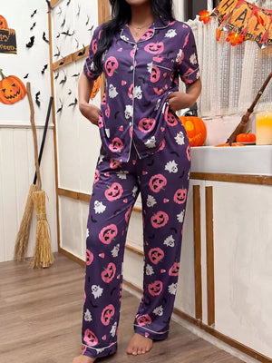 black relaxed pajama set with collared