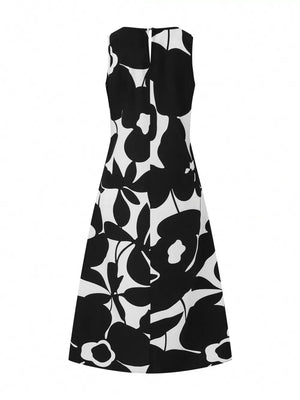 Black with Sleeveless Floral Maxi Dress in Black