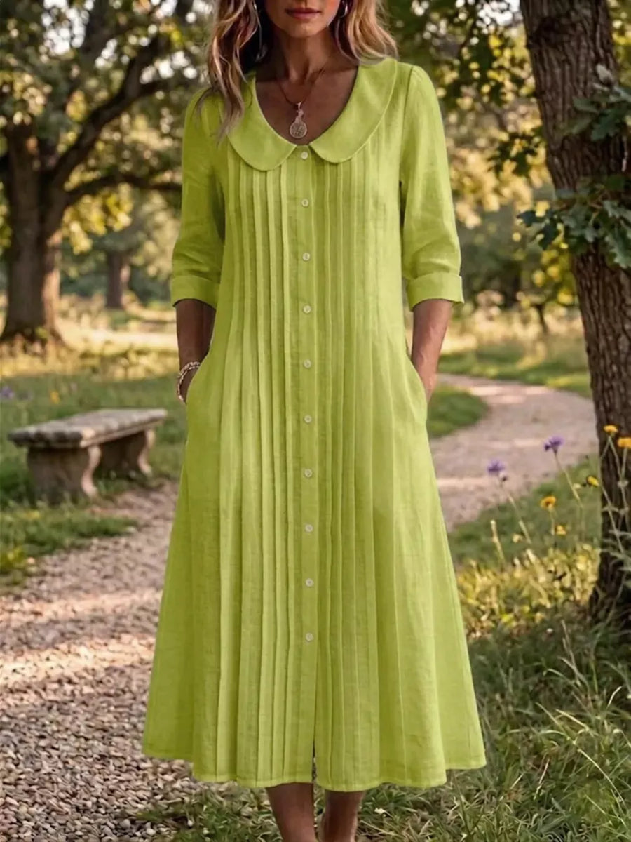 Green Peter Pan Collar Button Down Dress Plus Size