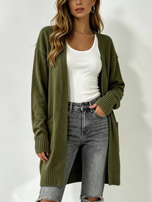 cardigan in Blue with pocketed and thigh-length