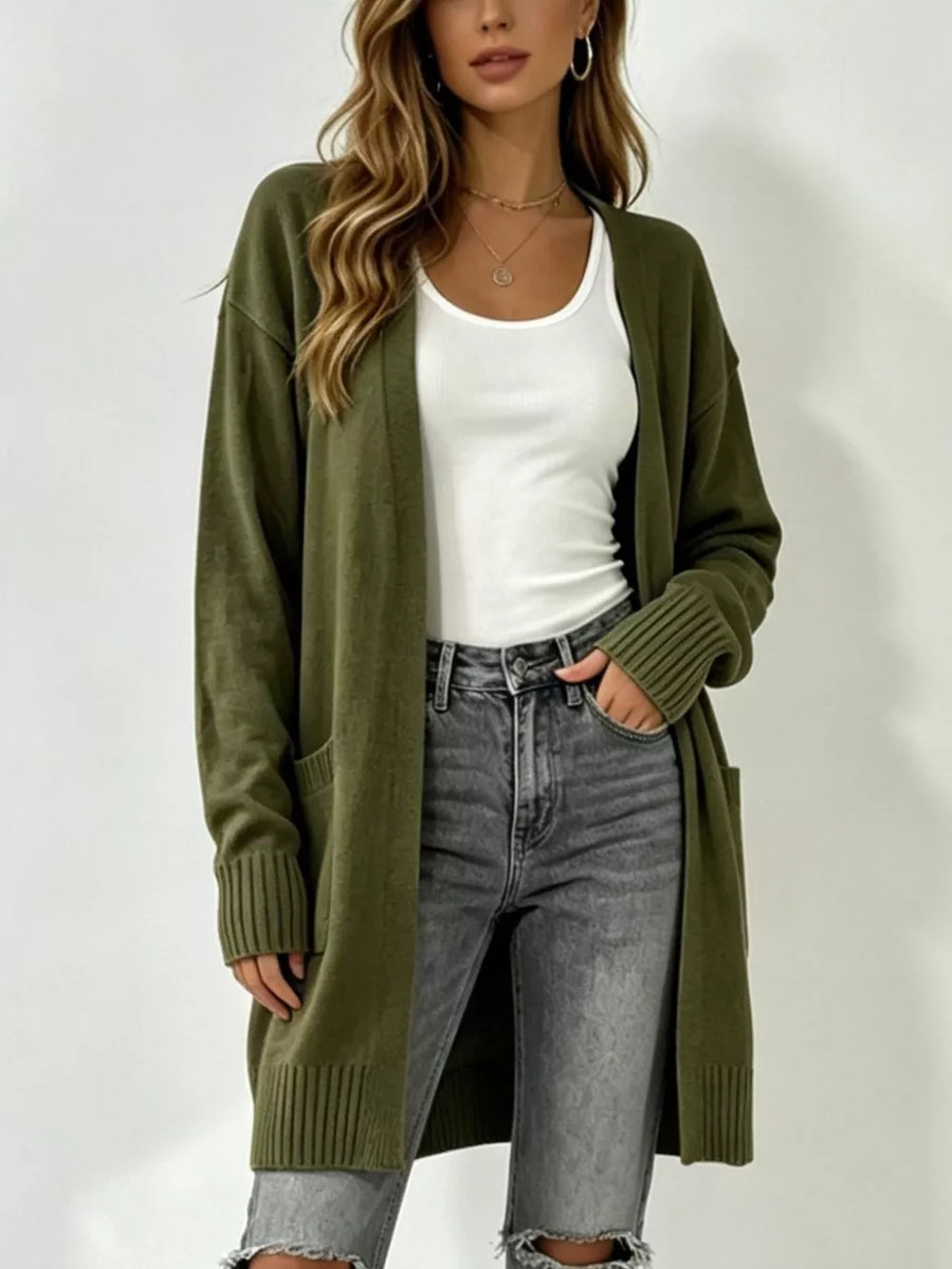 cardigan in Blue with pocketed and thigh-length