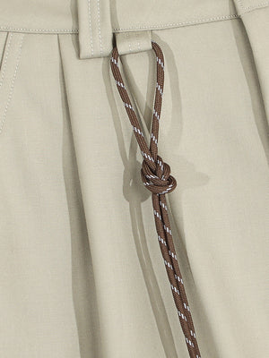 Men's Wide-Leg Shorts With Decorative Drawstring in Black