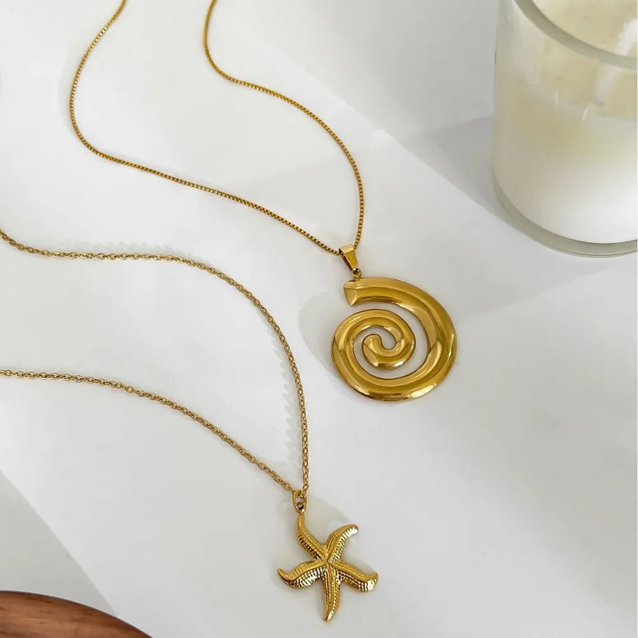 2-piece 18k Gold-plated Starfish Spiral Pendant Necklace in Gold