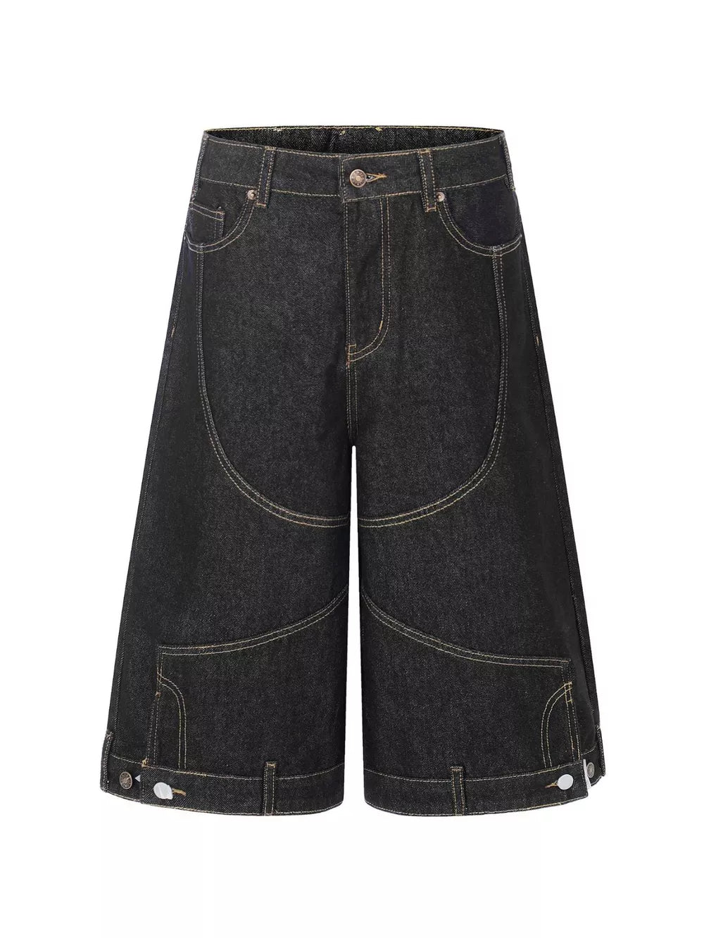 capris in dark wash denim featuring buttoned and wide-leg fit