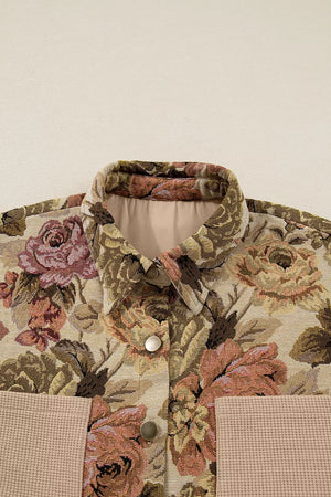 shacket featuring floral in Khaki with 100% polyester Care instructions: Machine wash cold texture
