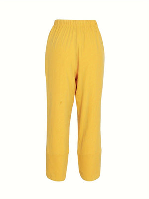 Yellow relaxed fit wide-leg pants with elastic waist and cuffed hem