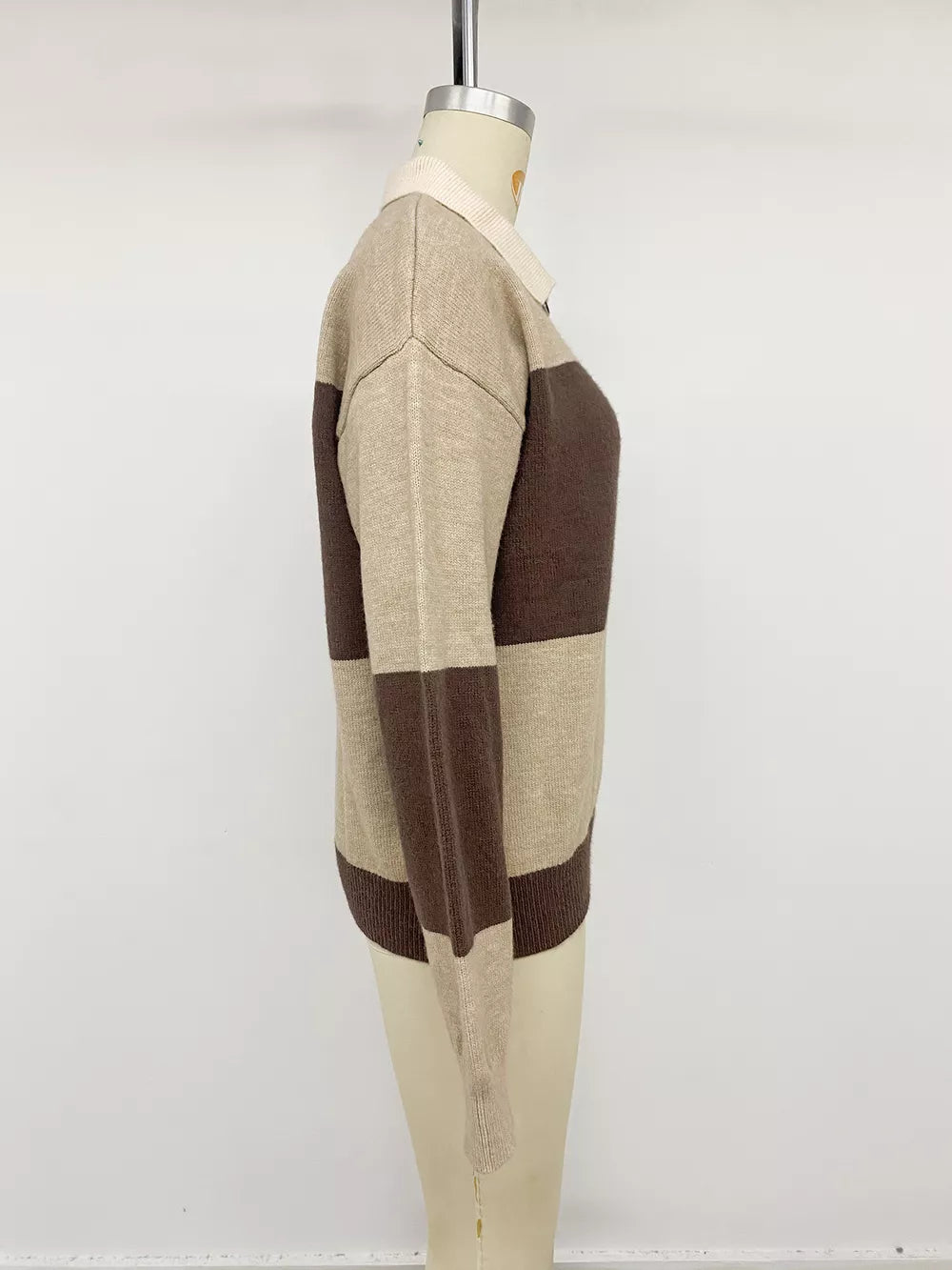 Color Block Polo Collar Sweater option 7