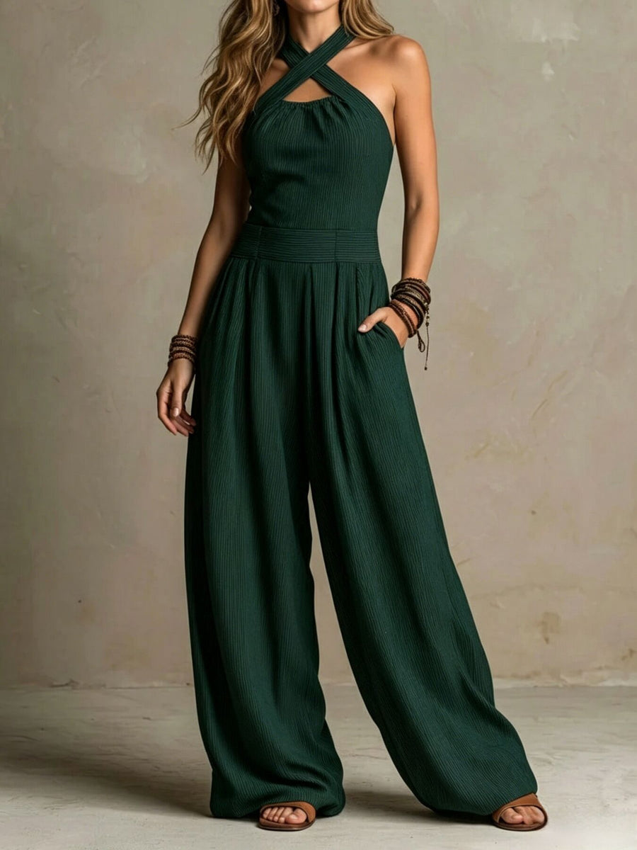 bohemian jumpsuit in Khaki with halter
