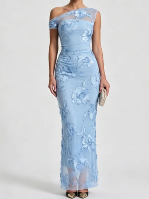 Apricot-Double-Sided Embroidery maxi dress with asymmetrical and sleeveless