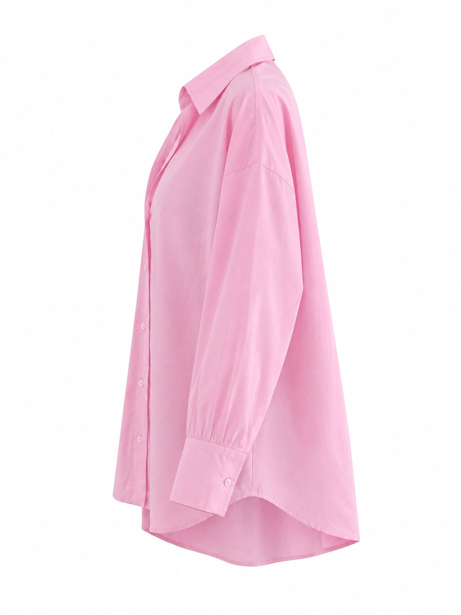 Full Size Oversized Button-Down Long Sleeve Shirt in Purple with high-low hem