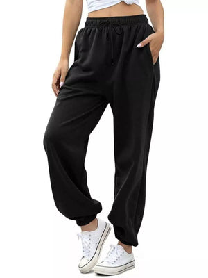 Loose Fit Drawstring Joggers in Brown