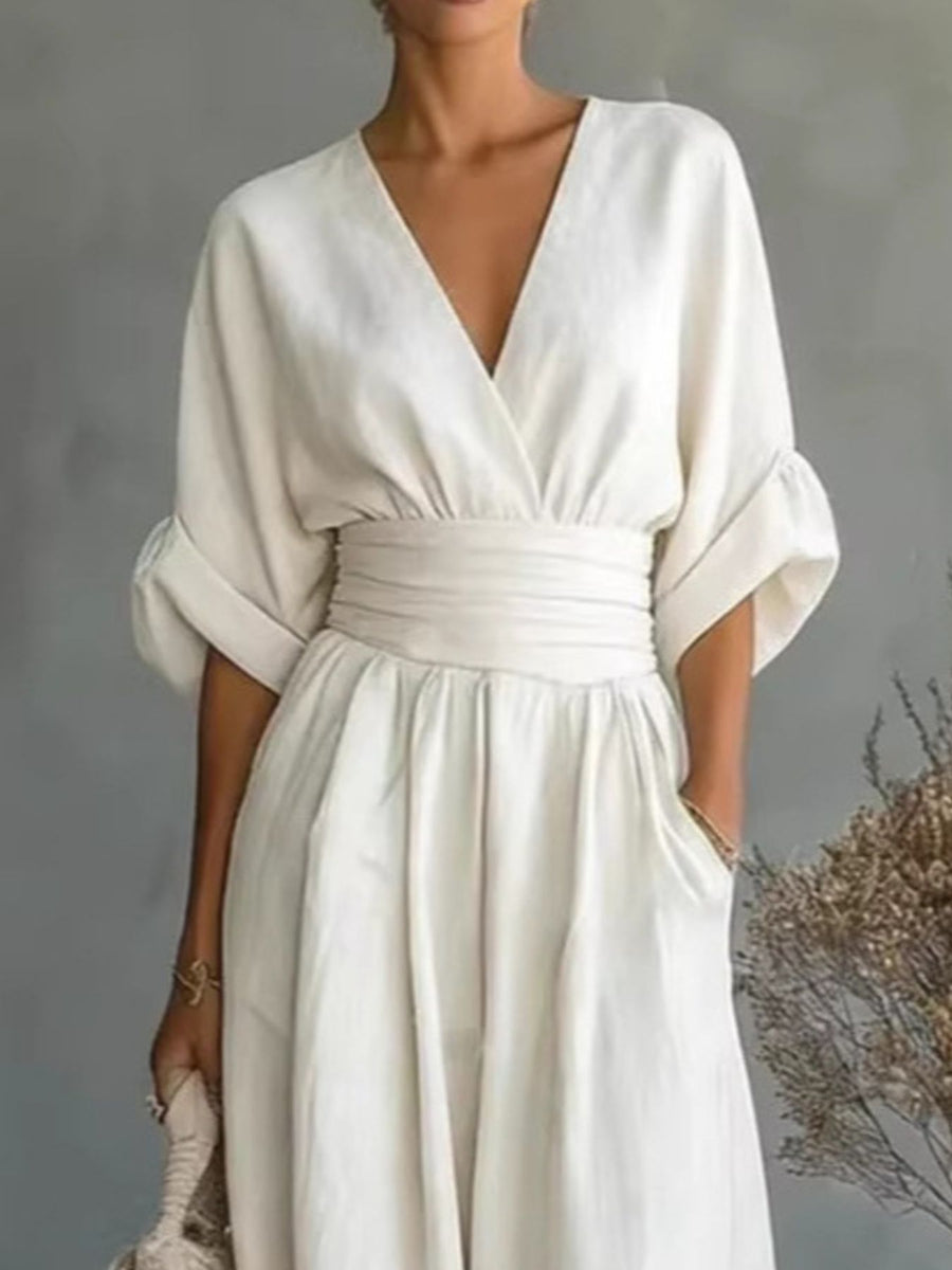 Full Size Half Sleeve Wide-Leg Jumpsuit Plus Size in Black with pocketed