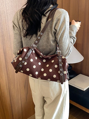 Small Polka Dot Shoulder Bag in black with polka dot print