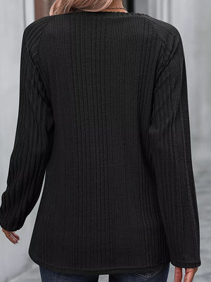 Ribbed Long Sleeve T-shirt With Button Detail in Burgundy