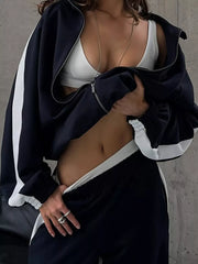 Zip Up Long Sleeve Outerwear And Pants Set in Brown