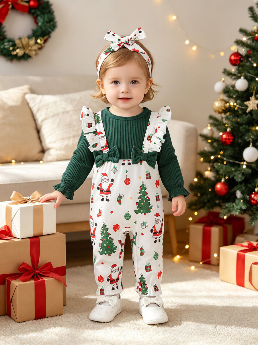 white overalls featuring ribbed and christmas-print