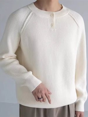 Men's Plus Size Ribbed Raglan Sleeve Knit Top in Black