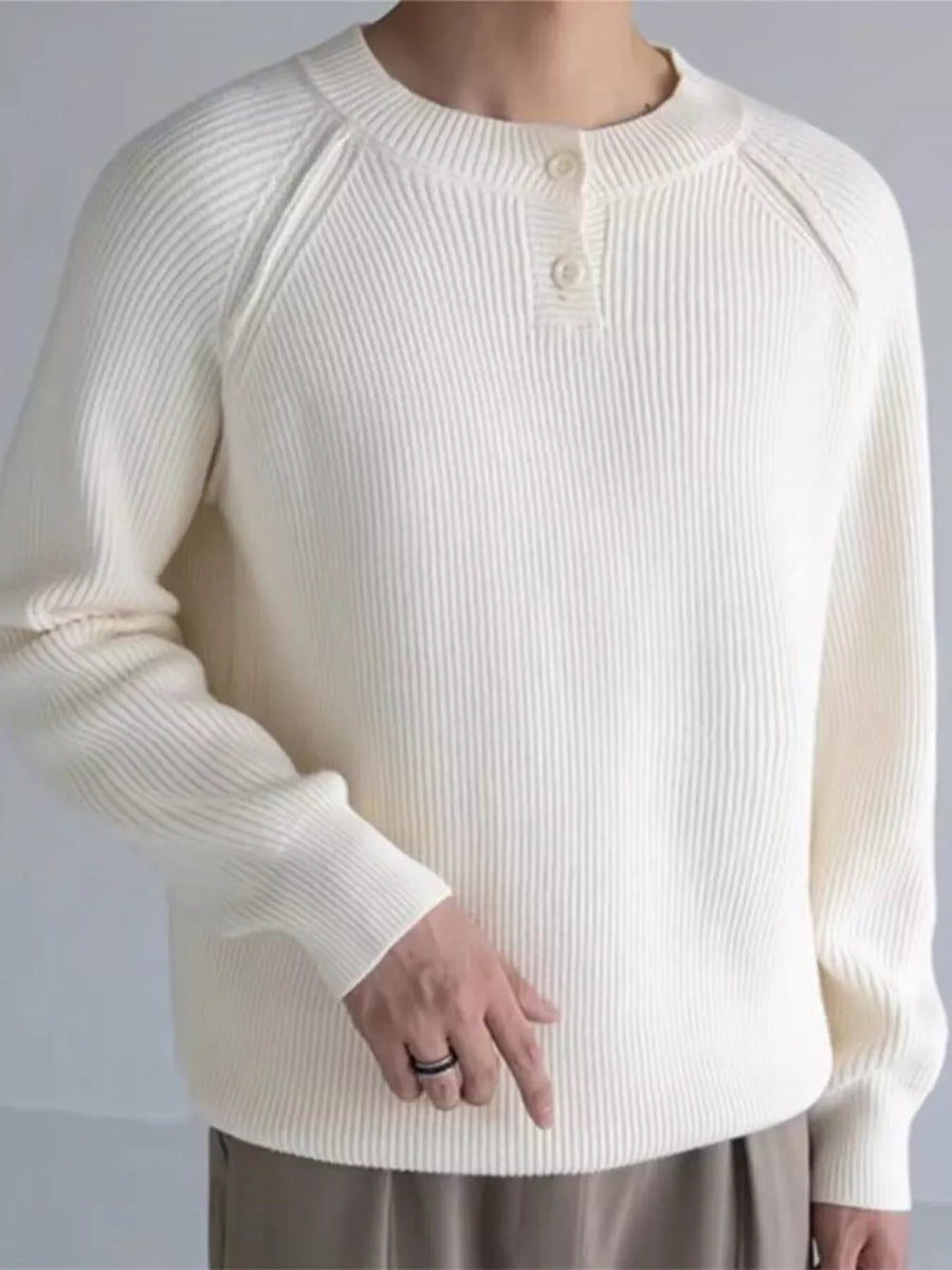 Men's Plus Size Ribbed Raglan Sleeve Knit Top in Black