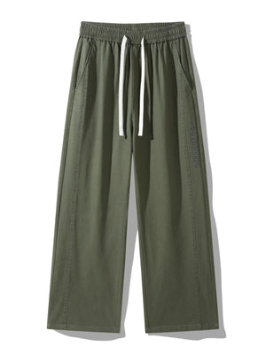 wide-leg pants in Black with drawstring waist and full-length