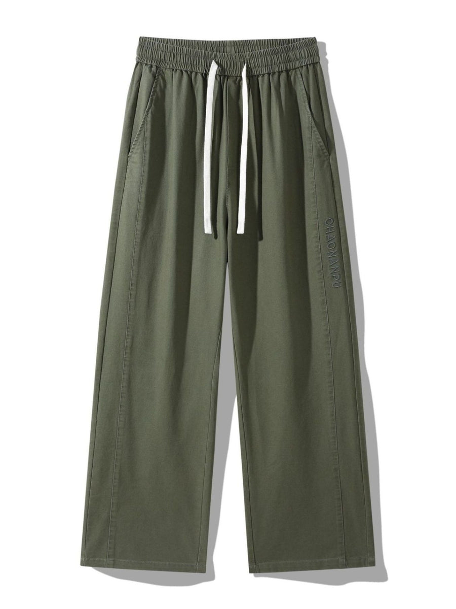 wide-leg pants in Black with drawstring waist and full-length