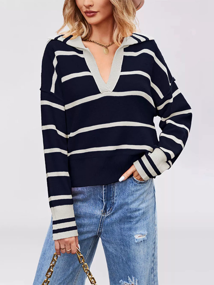 preppy pullover sweater in Khaki with collared